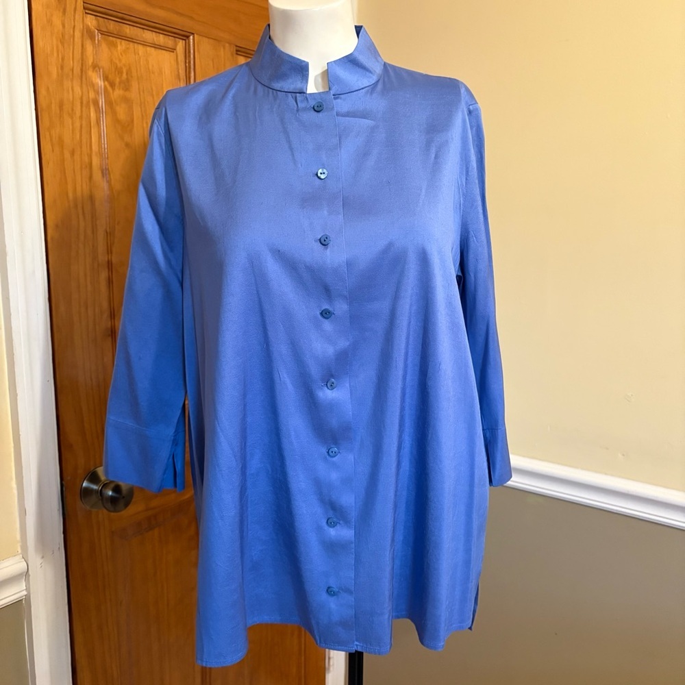 NWOT Eileen Fisher Petite Blouse in Dusty Blue Sz.MPetite